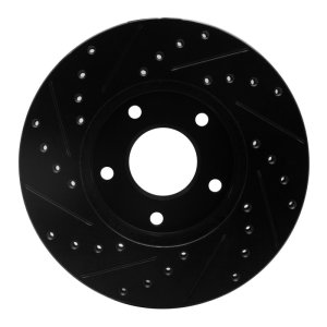 Nissan X-Trail Brake Rotor (1) - Front Right - R1 Concepts - Drilled & Slotted - Black - `02-`07